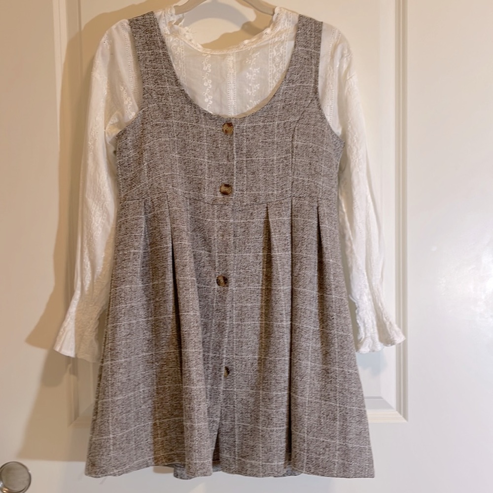 Preppy Buttoned-Down Dress with Lace White Top